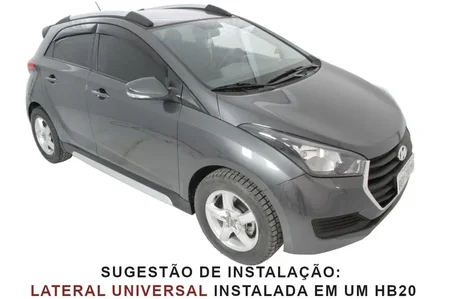 SPOILER LATERAL UNIVERSAL SPORT-ROAD APLICÁVEL DE 1,65M A 2,05M (PRETO C/ PRATA-ALUMINIUM) INSTALADO EM UM HB20